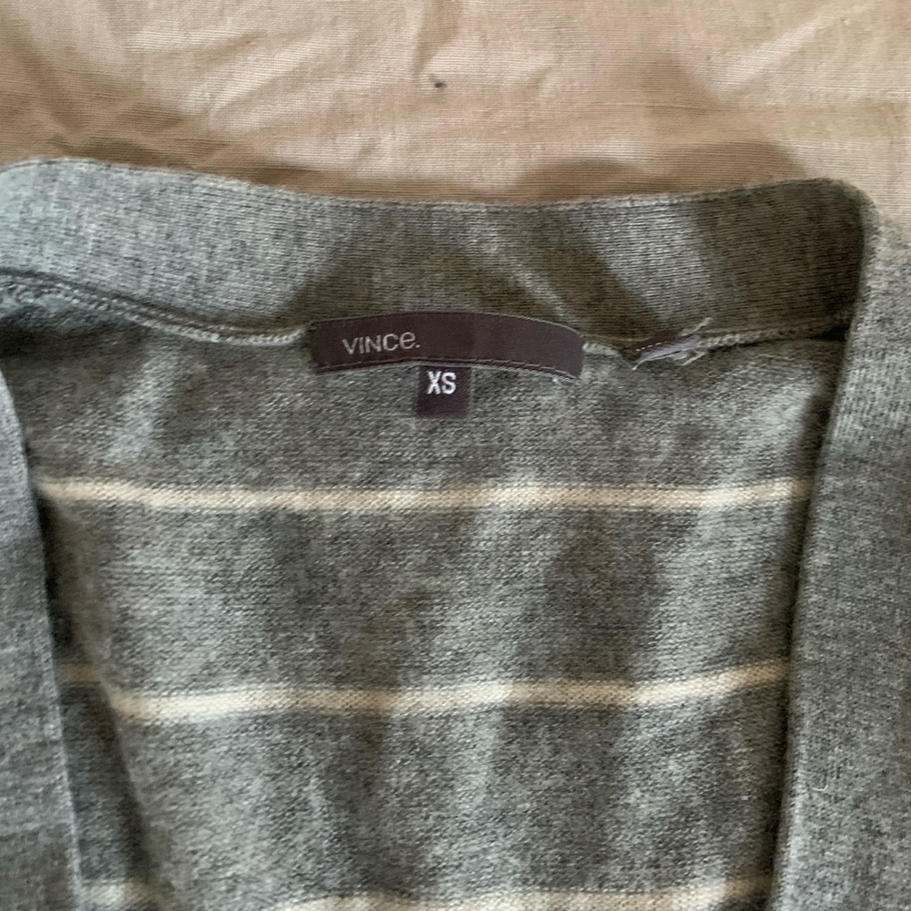 Vince grey and white striped cashmere sweater
